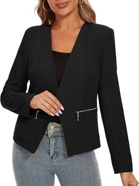 Mohito Black Women's Tailored Blazer with Gold Zippers size 34 / XS